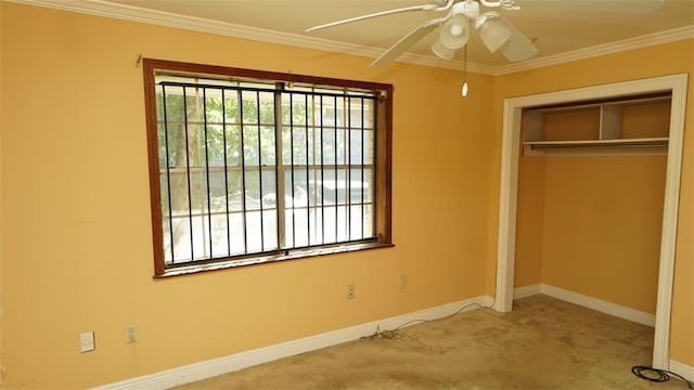1321 Pacific Ave, New Orleans, LA 70114 - unfurnished bedroom with a closet, baseboards, carpet flooring, ornamental molding, and ceiling fan