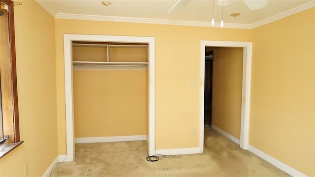 1321 Pacific Ave, New Orleans, LA 70114 - unfurnished bedroom with ornamental molding, carpet, a closet, and baseboards
