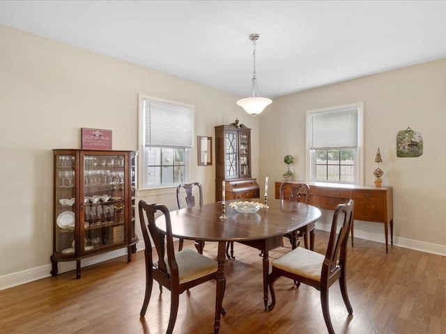 dining space with light hardwood / wood-style flooring