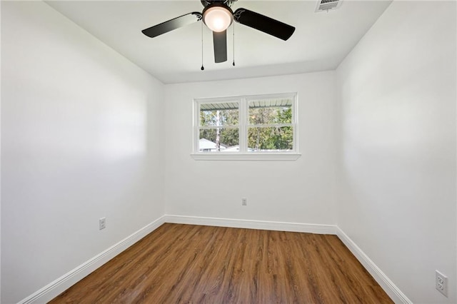 empty room featuring hardwood / wood-style flooring and ceiling fan