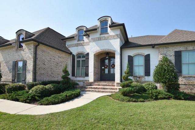 french country style house with a front yard