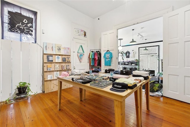 office area with hardwood / wood-style floors