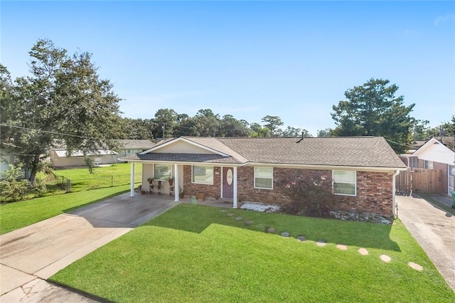 ranch-style home with a carport and a front yard