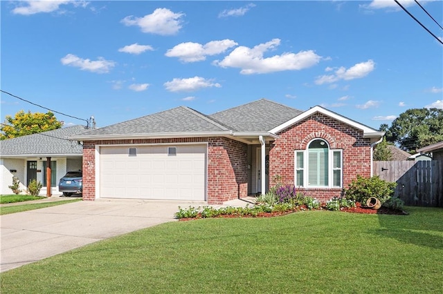 ranch-style house with a front lawn and a garage