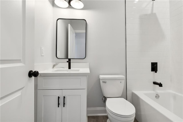 full bathroom with shower / bathing tub combination, vanity, and toilet