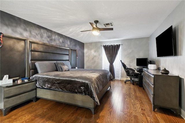 bedroom featuring ceiling fan and hardwood / wood-style floors