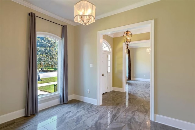 interior space featuring a notable chandelier and ornamental molding