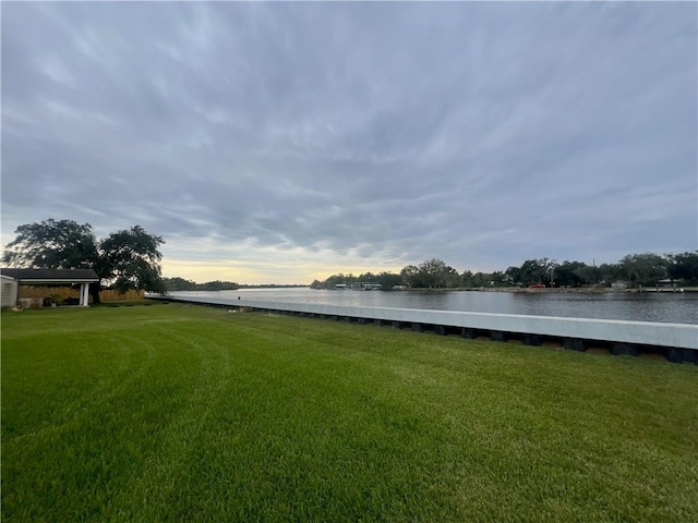 view of yard with a water view