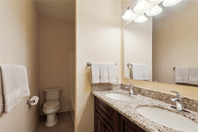 bathroom featuring vanity, tile patterned flooring, and toilet