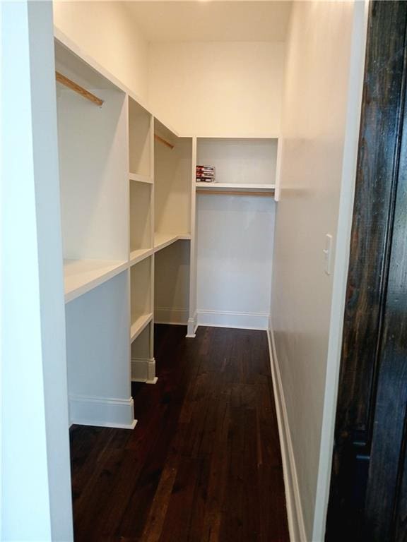 walk in closet featuring dark hardwood / wood-style flooring