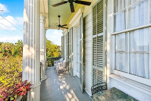 balcony with ceiling fan