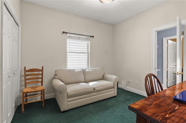 interior space with dark colored carpet