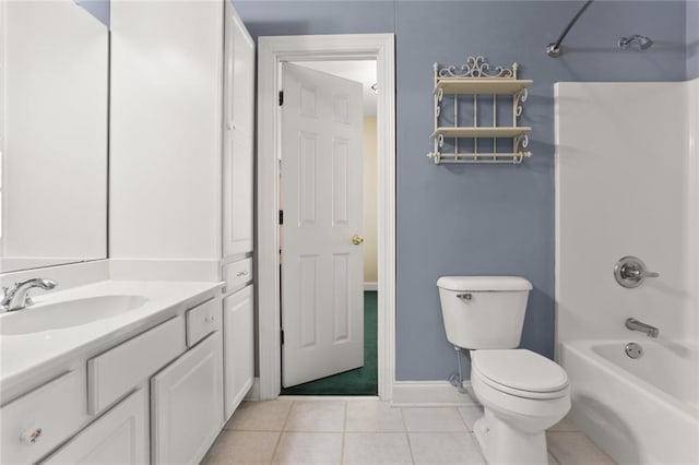 full bathroom with tile patterned floors, vanity, toilet, and shower / washtub combination