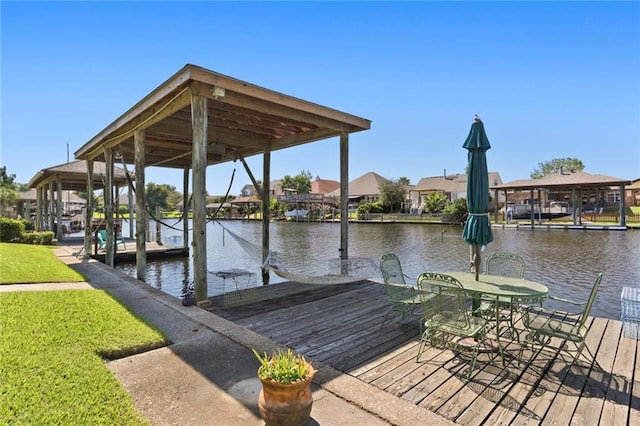 view of dock with a water view