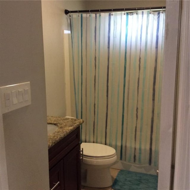 170 Becs Pl, Braithwaite, LA 70040 - bathroom featuring shower / bathtub combination with curtain, toilet, and vanity