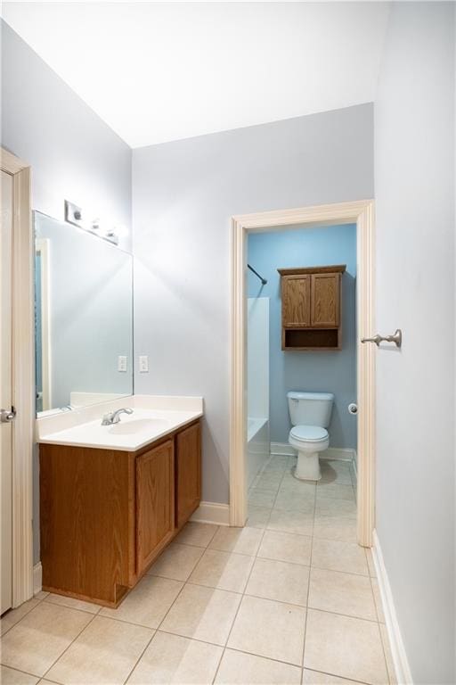 full bathroom featuring shower / bathing tub combination, vanity, toilet, and tile patterned floors