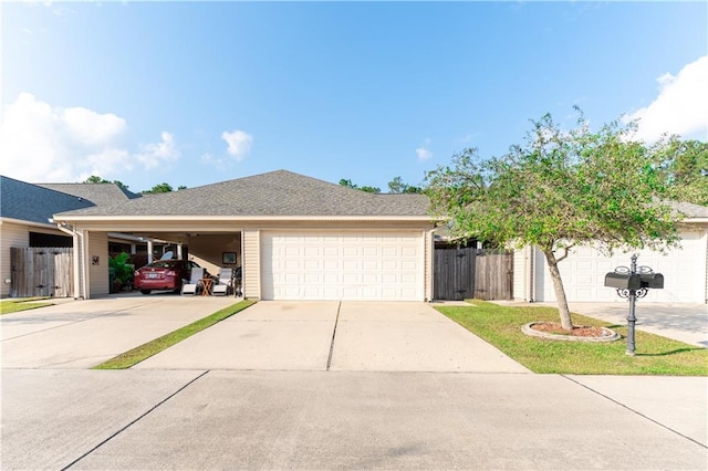 single story home featuring a garage and a carport