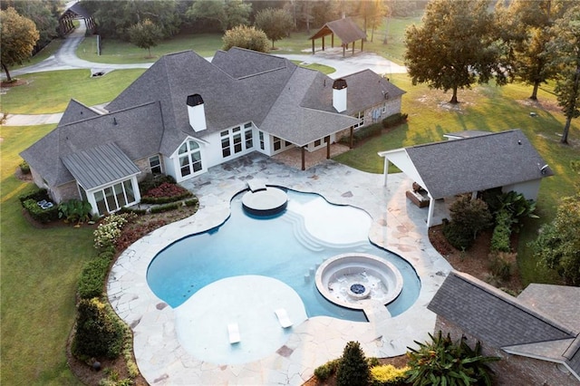 65520 S Hickory Dr, Pearl River, LA 70452 - view of pool with a gazebo, a yard, a patio area, an outdoor structure, and a pool with connected hot tub