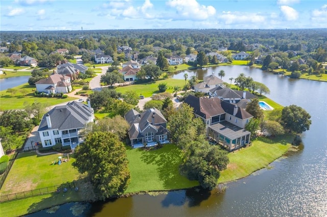 bird's eye view featuring a water view