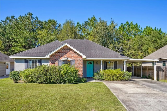 view of front of home featuring a front lawn and a carport