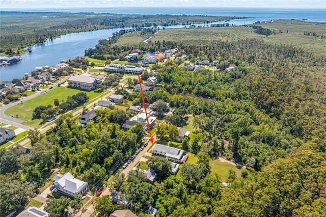 bird's eye view featuring a water view