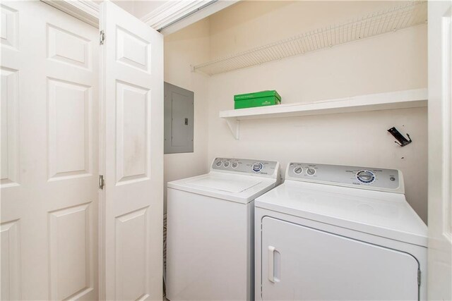 605 Florida St, Mandeville, LA 70448 - laundry room featuring electric panel and washing machine and dryer