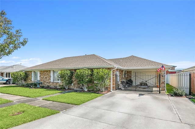 ranch-style home featuring a front lawn