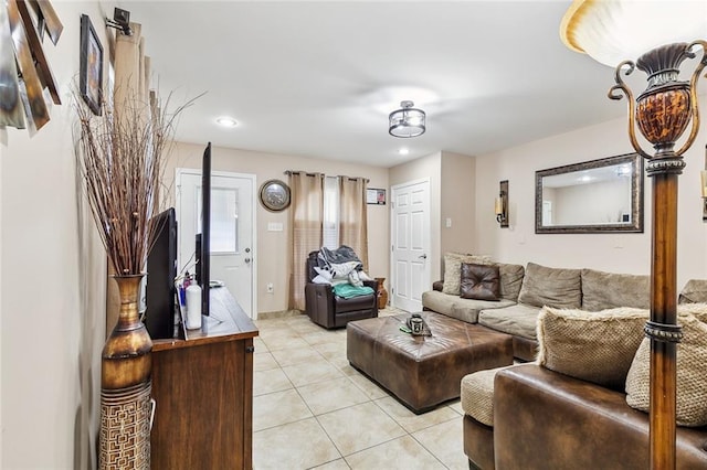 living room with light tile patterned floors