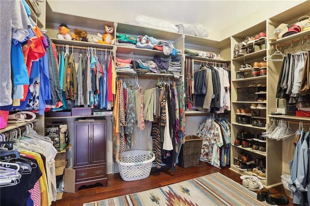 walk in closet featuring dark wood-type flooring