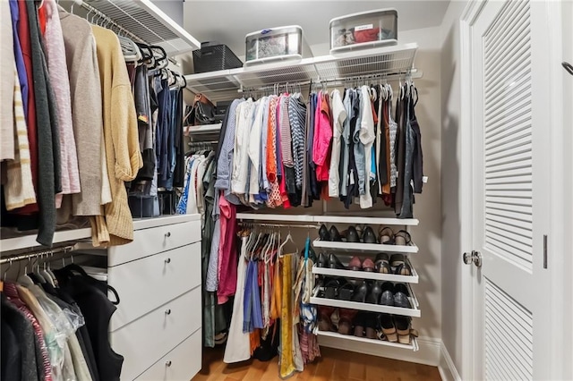 walk in closet featuring hardwood / wood-style flooring