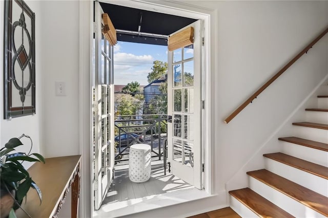 doorway to outside featuring hardwood / wood-style flooring