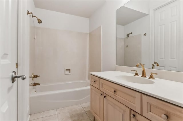 bathroom with vanity, shower / bath combination, and tile patterned floors