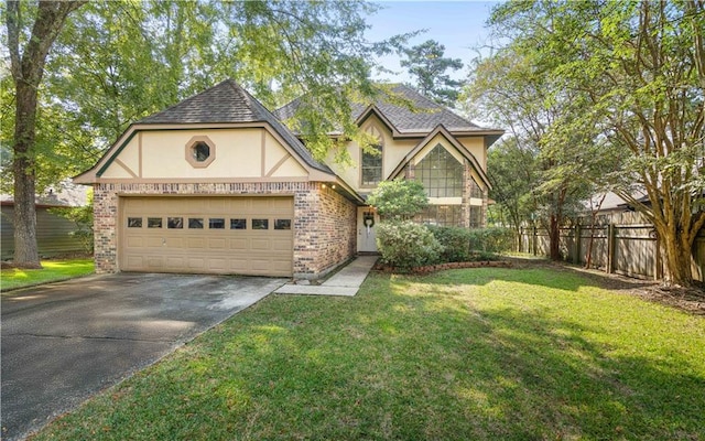 tudor-style house with a front lawn