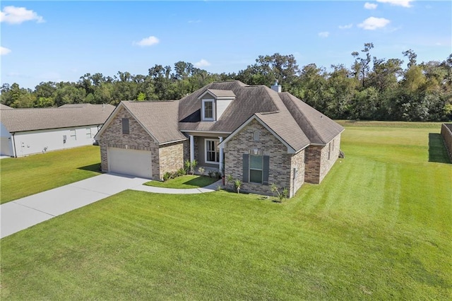 view of front facade featuring a front lawn and a garage