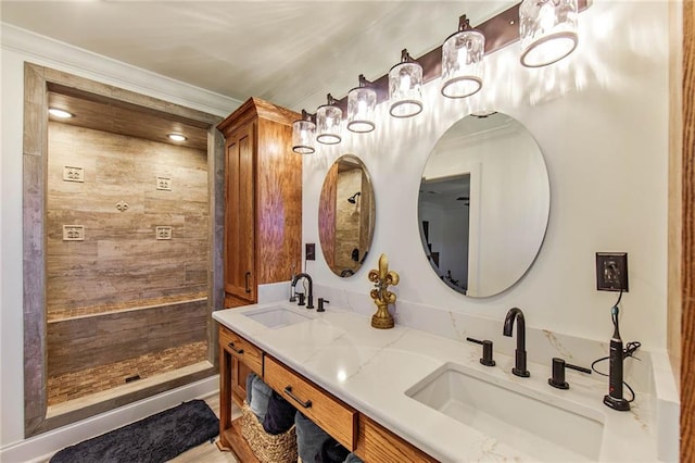 1353 Doctor Beatrous Rd, Theriot, LA 70397 - bathroom featuring vanity, ornamental molding, and walk in shower