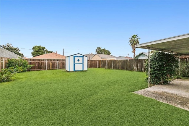 view of yard featuring a shed