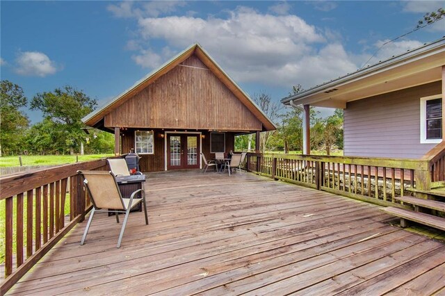 wooden deck with french doors