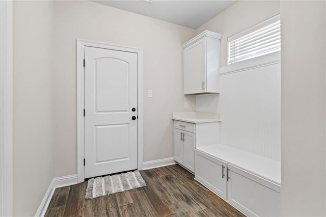 interior space with dark wood-type flooring