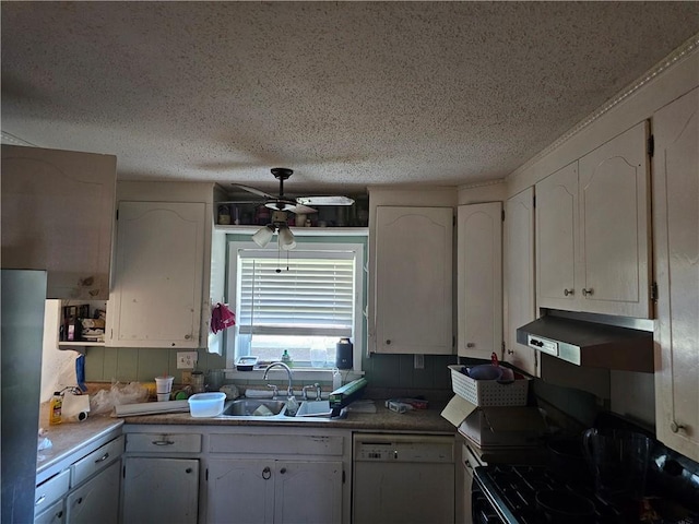 kitchen featuring sink, exhaust hood, white cabinetry, and dishwasher