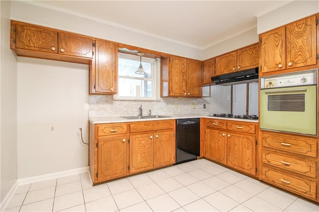 kitchen with oven, sink, dishwasher, backsplash, and gas cooktop