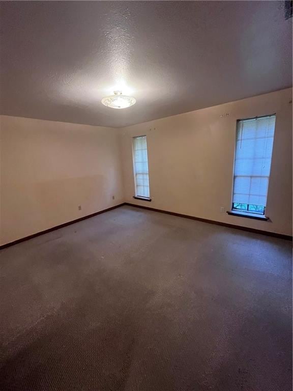 empty room featuring carpet and a textured ceiling