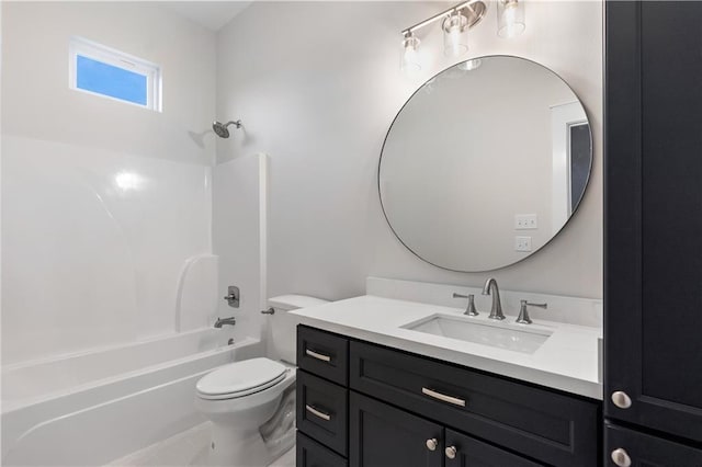 full bathroom featuring vanity, shower / washtub combination, and toilet