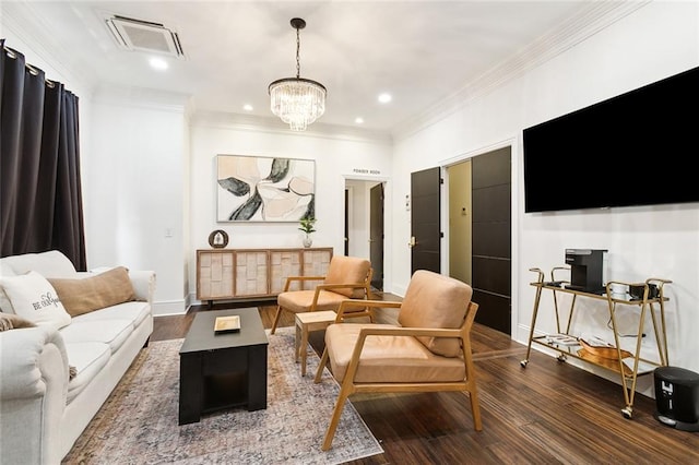1900 N Rampart St, New Orleans, LA 70116 - living room featuring wood finished floors, crown molding, recessed lighting, and a chandelier