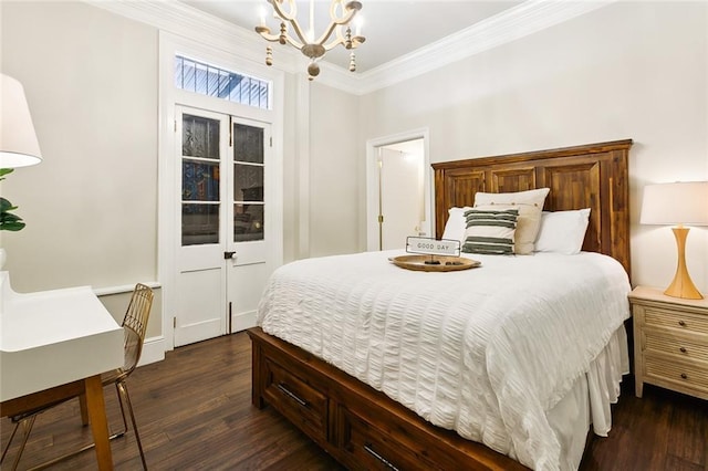 1900 N Rampart St, New Orleans, LA 70116 - bedroom with a chandelier, dark wood-style floors, and ornamental molding