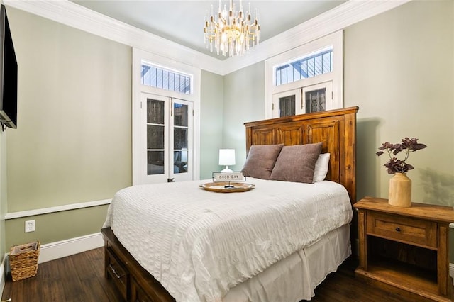 1900 N Rampart St, New Orleans, LA 70116 - bedroom featuring dark wood finished floors, a chandelier, and ornamental molding