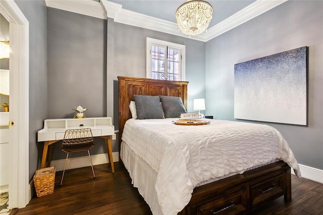 1900 N Rampart St, New Orleans, LA 70116 - bedroom featuring crown molding, dark wood-style floors, and a chandelier