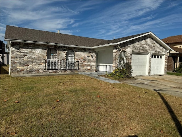 single story home with a front lawn and a garage