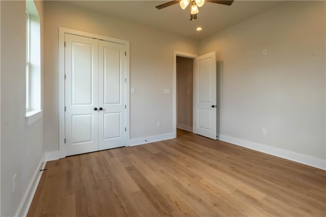 5144 Richland Ave, Marrero, LA 70072 - unfurnished bedroom with light wood-style flooring, baseboards, a closet, and recessed lighting