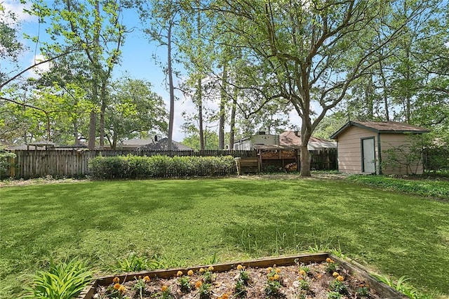 view of yard featuring a storage unit