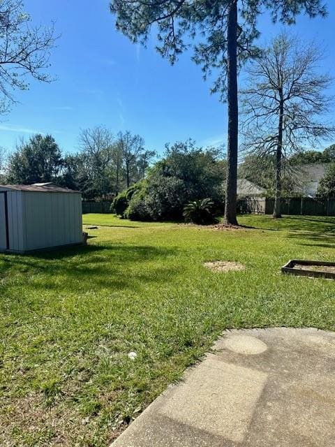 view of yard with a storage shed